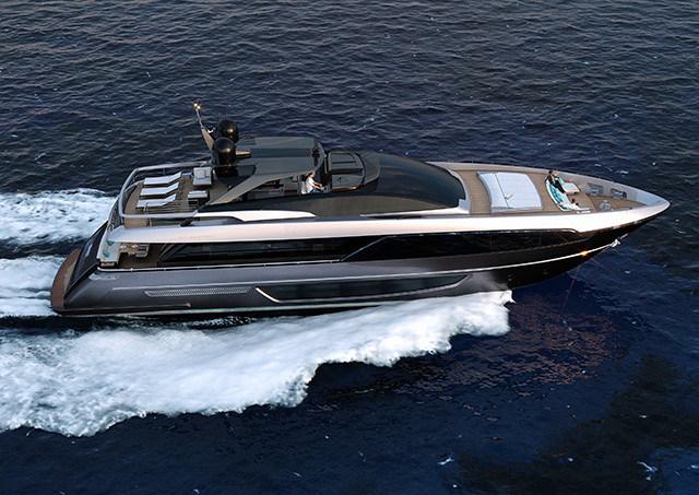 The 100’ Corsaro: A new era for the Riva Flybridge.The maxi yacht is under construction at the La Spezia Shipyard.