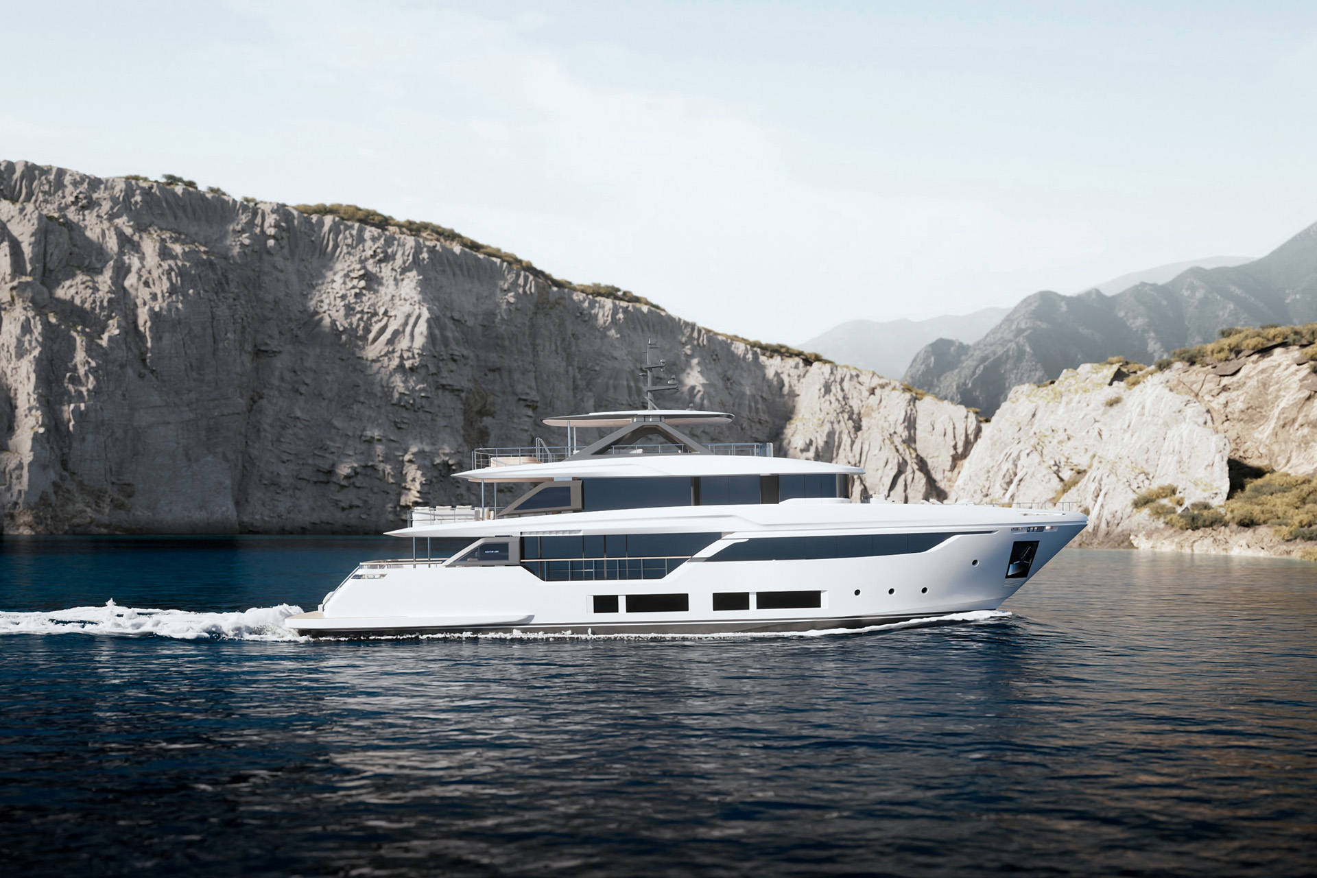 Custom Line Navetta 35: the pleasure of cruising immersed in wide open spaces, natural light and the utmost comfort.