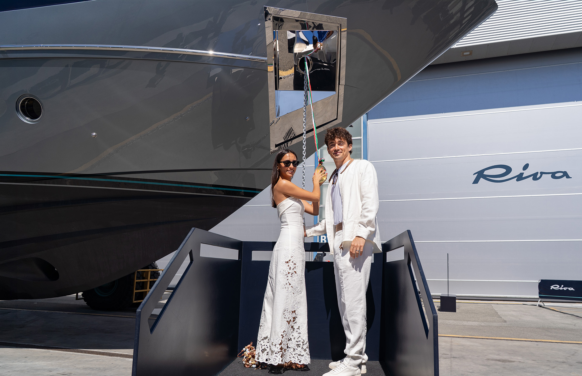 Riva celebrates the La Spezia launch of the 20th Riva 102' Corsaro Super owned by Charles Leclerc.